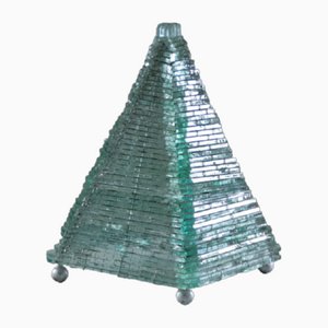 Lámpara de mesa Pyramid de vidrio y metal, años 70