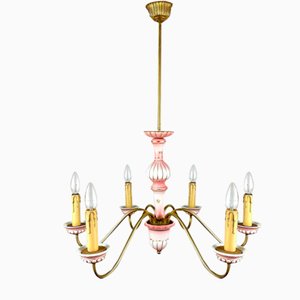 Vintage Ceramic & Gilt Brass Chandelier