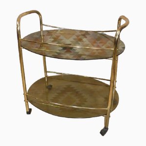 Gold and Glass Oval Bar Trolley, 1970s