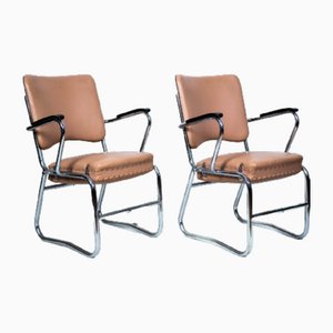 Mid-Century Steel Tube and Leather Armchairs, 1950s, Set of 2