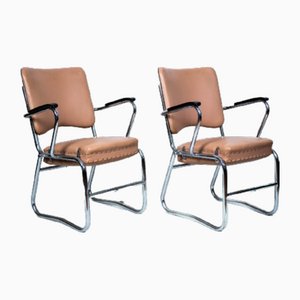 Set of Mid-Century Steel Tube and Leather Armchairs, 1950s