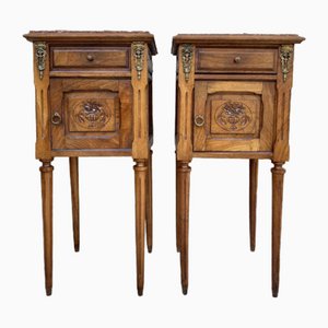 French Louis XVI Style Bedside Tables in Walnut, 1920, Set of 2