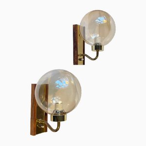 Danish Modern Soap Bubble Wall Sconces in Brass and Glass, Set of 2, 1960s, Set of 2