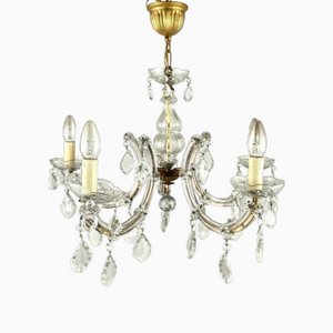 Lámpara de araña estilo Maria Theresa vintage de latón dorado y cristal