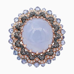 Ring aus 18 Karat Weiß- und Roségold mit Chalcedon und Diamanten, 1970er