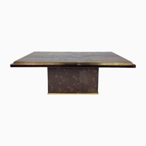 Brutalist Brass, Bronze and Stone Coffee Table, 1970s