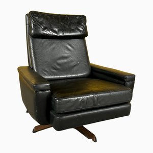 Mid-Century Danish Black Leather Swivel Chair, 1960s