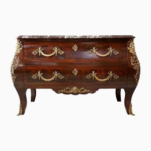 Antique Chest of Drawers in Mahogany, Broussin Amber, Red Marble and Bronze