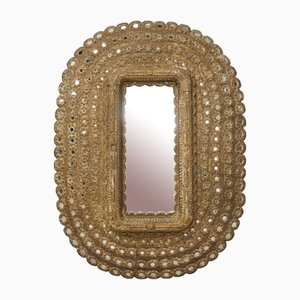 Specchio ovale in legno intagliato, anni '50