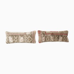 Anatolian Brown Wool Oblong Rug Cushion Covers, 2010s, Set of 2