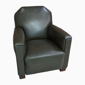 Fauteuil Club en Bois et Imitation Cuir, 1930s