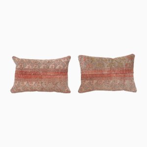 Anatolian Pink Wool Lumbar Cushion Covers, 2010s, Set of 2