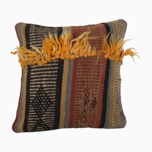 Vintage Turkish Square Handwoven Rug Cushion, 2010s