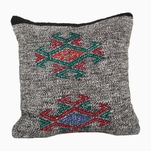 Turkish Gray Wool Square Boho Cushion Cover, 2010s