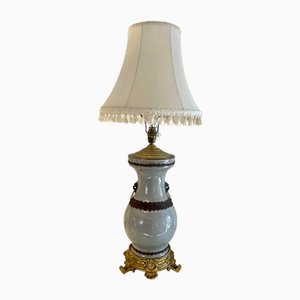 Large Antique Victorian China and Ormolu Table Lamp, 1880s