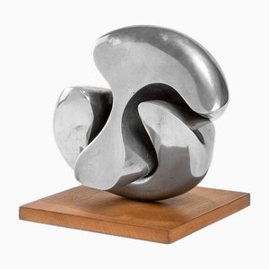 Giacomo Benevelli, Abstract Sculpture, 1972, Chromed Metal on Wooden Base