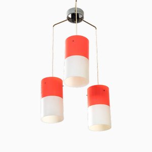 Lámpara de araña con tres colgantes de vidrio acrílico y latón de Stilnovo, años 60