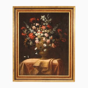 Still Life with Flower Vase, 1710, Large Oil on Canvas, Framed