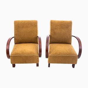 Set of Yellow Boucle Armchairs by J. Halabala, Czechoslovakia, 1930s