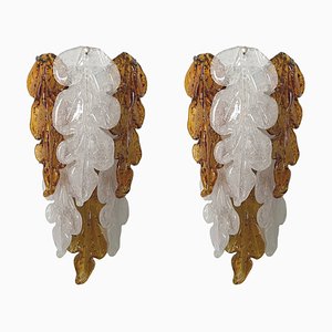Mid-Century Italian Amber Wall Sconces in Clear Murano Glass, 1970s, Set of 2