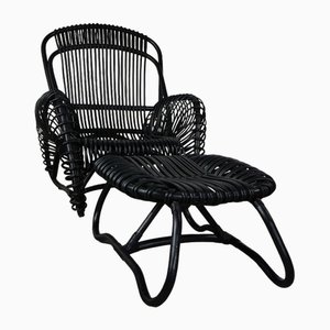 Rattan Sessel mit Fußhocker, 2 . Set