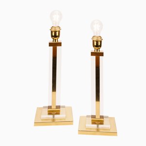 Italian Table Lamps in Brass and Acrylic Glass, 1980, Set of 2