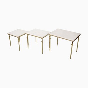 Tavolini ad incastro in marmo e ottone, anni '60, set di 3