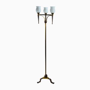 Französische Stehlampe mit Drei Leuchten aus Bronze & Messing, 1950er