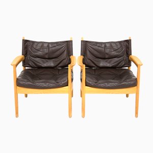 Fauteuils en Cuir, Suède, 1960s, Set de 2