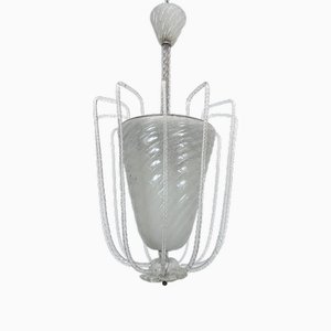 Lámpara de araña Pulegoso Art Déco de cristal de Murano de Venini, Italy, años 40