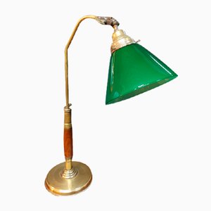 Ministerial Wood, Brass and Glass Table Lamp, Italy, 1920s