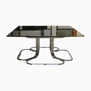 Coffee Table in Steel and Glatto Glass by Giotto Stoppino, 1970s