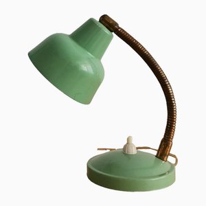 Small Bauhaus Mint Green Metal Goose Neck Desk Table Lamp , 1950s