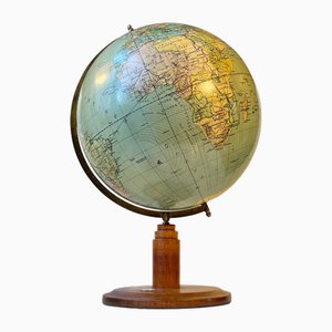 Art Deco Danish Heimdal No. 34 World Globe with Compass on a Wooden Base, 1930s