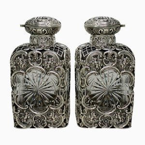 Antike englische Parfümflaschen aus Kristall und Sterling Silber von William Comyns, 2er Set