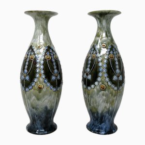 Vasi Art Nouveau antichi in porcellana e ceramica di Royal Doulton, set di 2