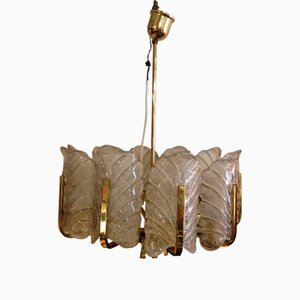 Large Brass & Glass Leaf Ceiling Lamp in the style of Carl Fagerlund for Orrefors, 1960s