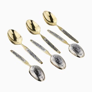 Gilded Silver Dessert Spoons with a Niello Pattern, USSR, 1960s, Set of 6