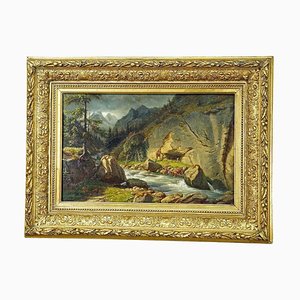 Carl Euler, Caccia all'orso nelle Alpi dello Zillerthaler, 1889, Olio su tavola, con cornice