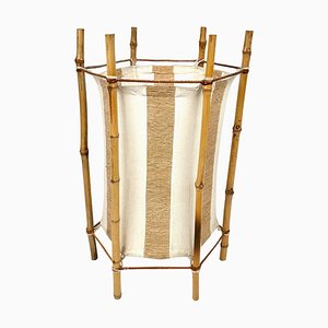 Italian Louis Sognot Style Table in Bamboo and Rattan, 1960s