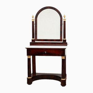 French Empire Dressing Table in Mahogany Feather with Gilded Bronze Applications, 1800s