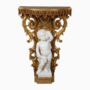 Table Console Romaine Antique en Bois Doré et Sculpté