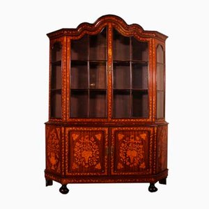 Dutch Wood Marquetry with Floral Decor Showcase Cabinet