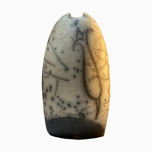 Hungarian No. 11 Raku Pottery Flat Vase by Ferenc Szili, 2017