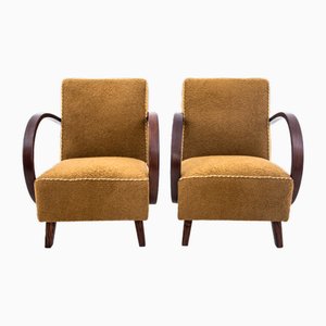 Set of Yellow Boucle Armchairs by J. Halabala, Czechoslovakia, 1930s