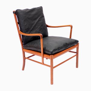 Colonial Chair in Leather and Mahogany by Ole Wanscher for Poul Jeppesens Møbelfabrik, 1980s