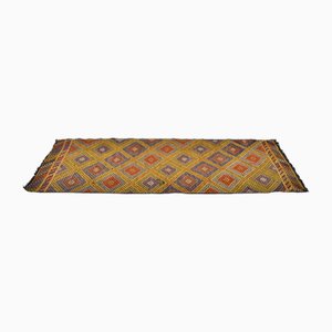 Tapis de Couloir Kilim Vintage en Laine Naturelle