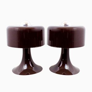 Lámparas de mesa era espacial de metal lacado en marrón, años 70. Juego de 2