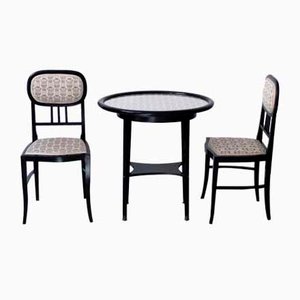 Sedie e tavolo Art Nouveau di Josef Hoffmann per Thonet, metà XIX secolo, set di 3