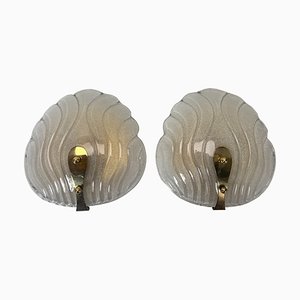Ice Murano and Brass Shell Shapes Wall Lamps from Hillebrand, 1960s, Set of 2